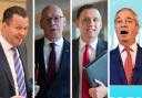 From left: Scottish Tory leader Russell Findlay, SNP First Minister John Swinney, Scottish Labour leader Anas Sarwar, and Reform UK leader Nigel Farage