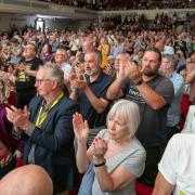 Party supporters during Humza Yousaf's speech at the SNP independence convention at Caird Hall in Dundee