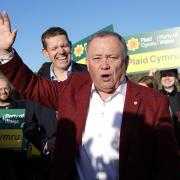 Plaid Cymru's newly elected Senedd member Lindsay Whittle speaks during a rally at Caerphilly Castle