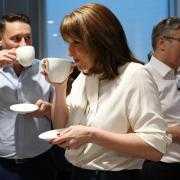 Chancellor of the Exchequer Rachel Reeves (centre), Health Secretary Wes Streeting (left) and Prime Minister Sir Keir Starmer meet staff at the University College London Hospital after she delivered her Budget. Picture date: Wednesday November 26, 2025.