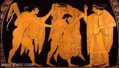 Apollo, Tityus, Leto and Artemis | Athenian red-figure krater C5th B.C. | Musée du Louvre, Paris