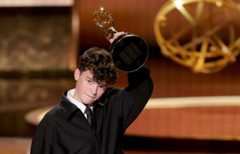 LOS ANGELES, CALIFORNIA - SEPTEMBER 14: Owen Cooper accepts the Outstanding Supporting Actor in a Limited or Anthology Series or Movie award for 