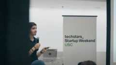 A young student presenting his idea at techstars_startup weekend USC