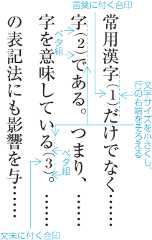 縦組の合印中の文字を該当項目の後ろの行中に配置する例