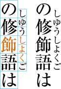 熟語ルビの配置例7 （前の文字にルビ文字を掛けた例）