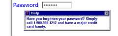 A password entry form control, with a popup window below, displaying instructions for retrieving a forgotten password