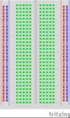 Breadboard with connections highlighted