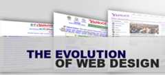 A visual representation of the evolution of web design, showing three stages of the Yahoo! homepage from basic text layout to a modern graphical interface, with the caption 'THE EVOLUTION OF WEB DESIGN'.