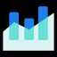 Icon of a bar chart with three vertical bars of varying heights and an upward trending line overlaying them.