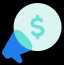 Paid ads icon with megaphone and a money sign.