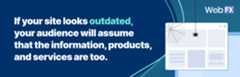 Warning message about outdated websites with spider web illustration and WebFX logo, emphasizing need for modern design