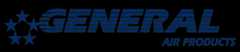 Logo of General Air Products featuring a stylized 'GENERAL' in blue with a fading stripe pattern, accompanied by five stars to the left and the words 'AIR PRODUCTS' in smaller capital letters below.