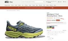 A screenshot of a product, Hoka Speedgoat 5 Trail, as cited in one of Claude's recommendations in its AI answers.