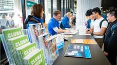 Photograph of a clubs information table in the Kelburn campus Hub