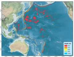 A map of hadal regions in the Pacific shows that most of the ocean’s deep seafloor does not lie in the long subducting trenches that border tectonic plates, but mid-basin, where very little exploration has occurred. Illustration by WHOI Creative, ©Woods Hole Oceanographic Institution.