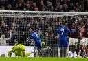 Chelsea's Enzo Fernandez celebrates scoring their side's third goal of the game during the Premier League match at Stamford Bridge, London.