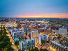 Aerial view of St. Louis, Missouri, at night.
