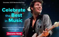 December 2025 Membership Drive - Celebrate the Best in Music! Every contribution makes a difference. Make yours today! Pictured: A young Bruce Springsteen with guitar. 