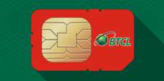 Close-up of a red BTCL SIM card (Mobile Virtual Network Operator - MVNO) with the BTCL logo, symbolizing the launch of the new mobile service in Bangladesh.