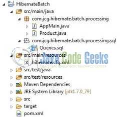 Fig. 2: Hibernate Batch Processing Application Project Structure