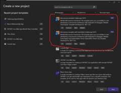 Visual Studio create new project screen