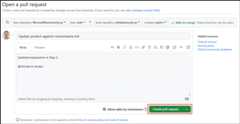 Screenshot of how to select the green Create pull request button on the Open a pull request page.