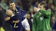 James McArthur celebrates his goal with Scotland team-mate Alan Hutton