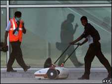A cleaner prepares the new Bangalore airport