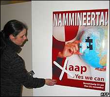 Referendum poster in Nuuk, Greenland, 23 Nov 08