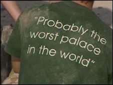 A soldier leaving Basra wearing a printed T-shirt