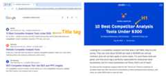A screenshot showing the difference between a H1 and an SEO title tag