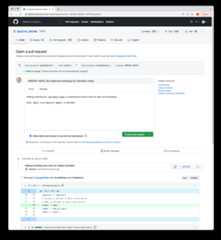 GitHub page of the Pull Request showing the editor for the title and a description.