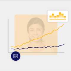 Illustration of data-driven digital advertising, showing a user's engagement trends over time with a rising performance grap