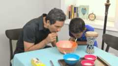 A dad and son do the sound wave experiment