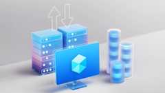 Data icon on computer screen with grey background.