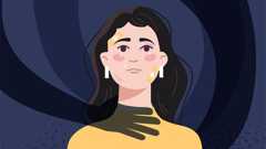 Illustration: Eine verängstigte Frau, vor dem Hintergrund der Schatten von Händen die sie von hinten umschlingen. Illustration: Eine verängstigte Frau, vor dem Hintergrund der Schatten von Händen die sie von hinten umschlingen.