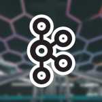 The image is a featured image for the Kafka Without Zookeeper using Docker Compose article and presents the Apache Kafka logo in the foreground and leds similar to clusters in the blurred background.