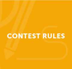 A yellow banner with a graphic of a trophy and a pencil and white text saying Contest Rules.