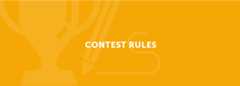 A yellow banner with a graphic of a trophy and a pencil and white text saying Contest Rules.