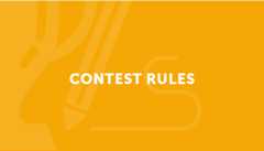 A yellow banner with a graphic of a trophy and a pencil and white text saying Contest Rules.