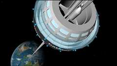 宇宙エレベーターがものすごい勢いで高空に駆け上がっていくムービー