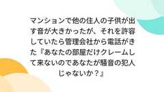 マンションで他の住人の子供が出す音が大きかったが、それを許容していたら管理会社から電話がきた『あなたの部屋だけクレームして来ないのであなたが騒音の犯人じゃないか?』