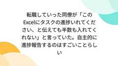 転職していった同僚が「このExcelにタスクの進捗いれてください、と伝えても半数も入れてくれない」と言っていた。自主的に進捗報告するのはすごいことらしい