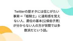 Twitterの歴オタには信じがたい事実→「姫騎士」に違和感を覚えない人、爵位の基本(公侯伯子男)が分からない人の方が世間では多数派だという話。