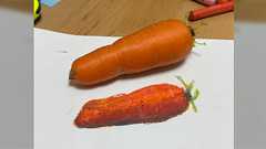 6歳息子に言われるがまま、クレヨンの色を赤→紫→黄色と乗せていったら最後に急にニンジンの色になった「頭にちっちゃい柴崎住んでるかも」