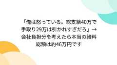 「俺は怒っている。総支給40万で手取り29万は引かれすぎだろ」→会社負担分を考えたら本当の給料総額は約46万円です