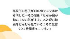高校生の息子がTikTokをスマホから消した…その理由『なんか脳が動いてない気がする。あと短い動画をどんどん見ているうちに気付くと1時間経ってて怖い』
