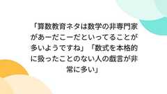 「算数教育ネタは数学の非専門家があーだこーだといってることが多いようですね」「数式を本格的に扱ったことのない人の戯言が非常に多い」