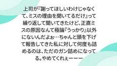 上司が『謝ってほしいわけじゃなくて、ミスの理由を聞いてるだけ』って繰り返して聞いてきたけど、正直ミスの原因なんて極論『うっかり』以外にないんだよぉ…ちゃんと頭を下げて報告してきた私に対して何度も詰めるのは、ただのガン詰めになってる。やめてくれぇーーー