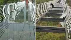 中国の「ガラス橋」が崩壊、男性が高さ100mで立ち往生